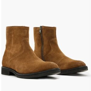 All Saints Lang Side Zip Boots Suede Tobacco Tan Sz 8